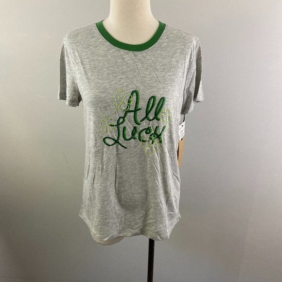 NWT HALOGEN Grey All Luck Clover Tee (M) - Picture 2 of 8